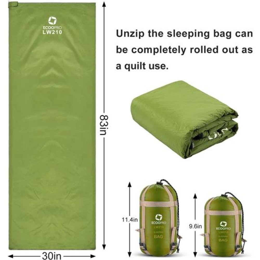 Warm Weather Sleeping Bag - Portable, Waterproof, Compact Lightweight, Comfort - Picture 2 of 6